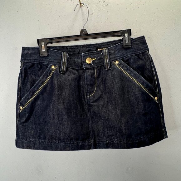 Express Jeans Mini Skirt 8 Dark Wash Metallic Blue Sequin Ombre Drip Barely Worn - Picture 2 of 7